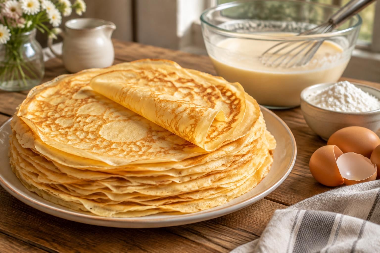 découvrez une recette de crêpes légères et moelleuses à la maïzena, avec une pâte facile à préparer et sans grumeaux.